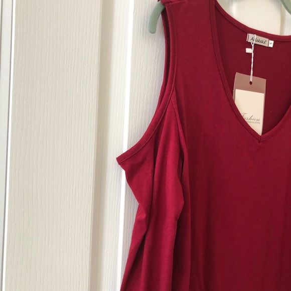 Aolakeke Classic Fashion Collection Cranberry Long Sleeve Cold Shoulder Top S - Picture 4 of 12